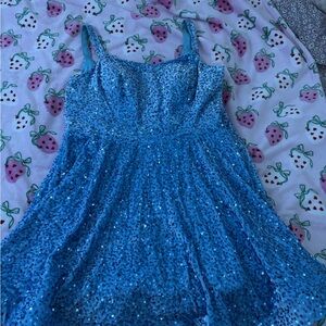 Amazon Blue Sequin Prom Dress